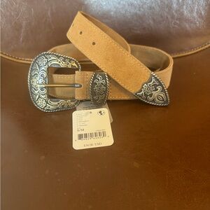Free People Tan and Silver Suede Belt